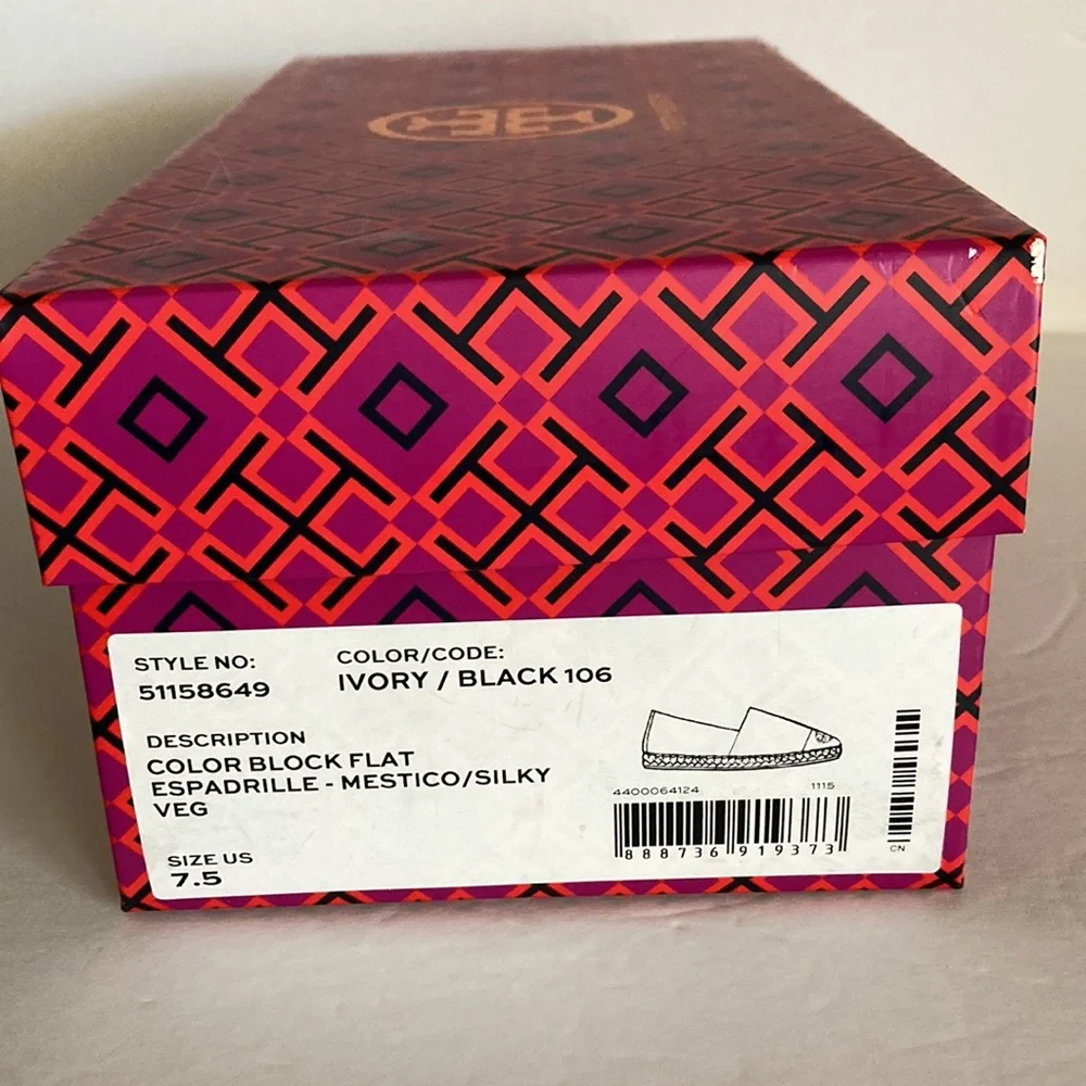 TORY BURCH Leather Color Block Flat Espadrille 7.5
